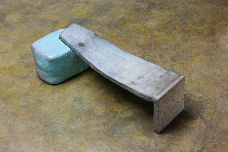 Oblong Concrete Table with Ceramic Stool by Lee Hun Chung For Sale 1