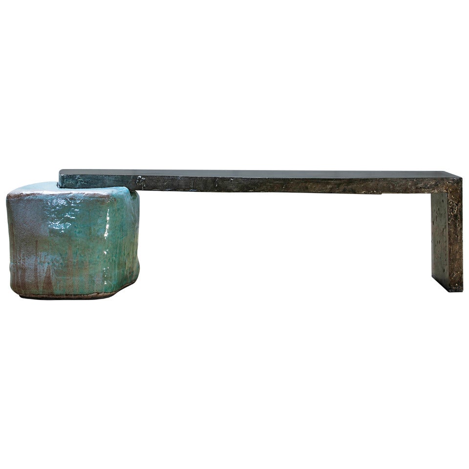 Oblong Concrete Table with Ceramic Stool by Lee Hun Chung For Sale