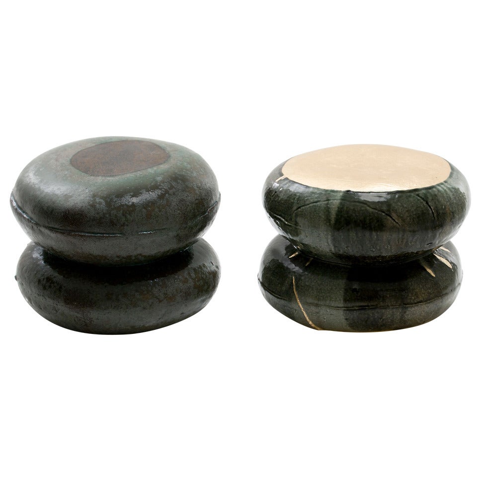 Dark Khaki Double Macaron Ceramic Indoor/Outdoor Stools by Lee Hun Chung, 2012 For Sale