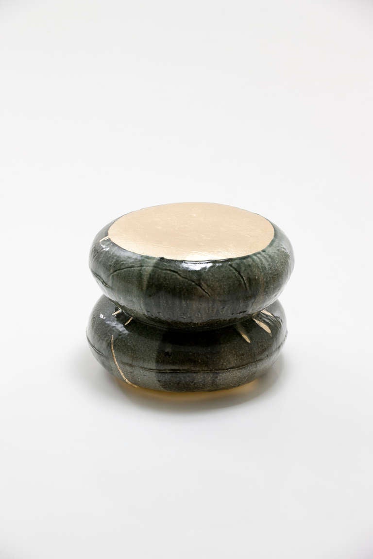 Dark Khaki Double Macaron Ceramic Indoor/Outdoor Stools by Lee Hun Chung, 2012 In Excellent Condition For Sale In West Hollywood, CA
