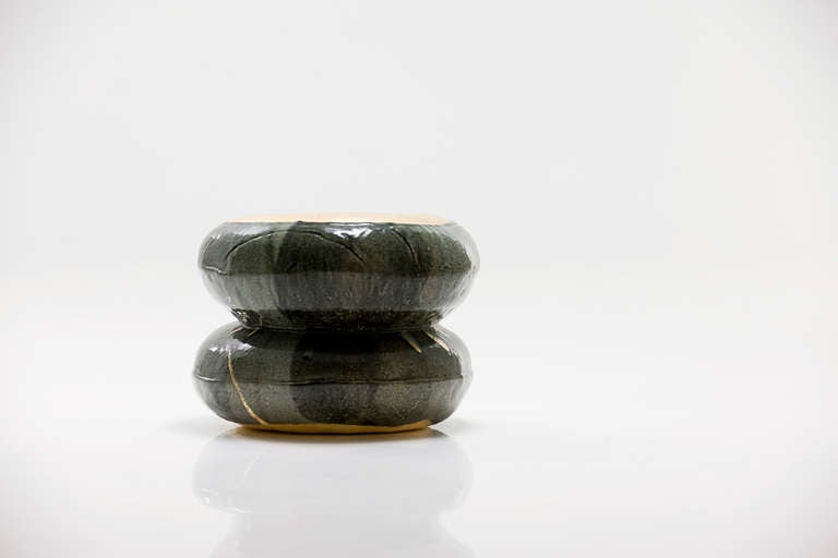 Contemporary Dark Khaki Double Macaron Ceramic Indoor/Outdoor Stools by Lee Hun Chung, 2012 For Sale