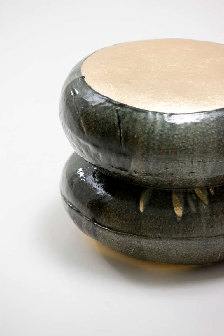 Dark Khaki Double Macaron Ceramic Indoor/Outdoor Stools by Lee Hun Chung, 2012 For Sale 1