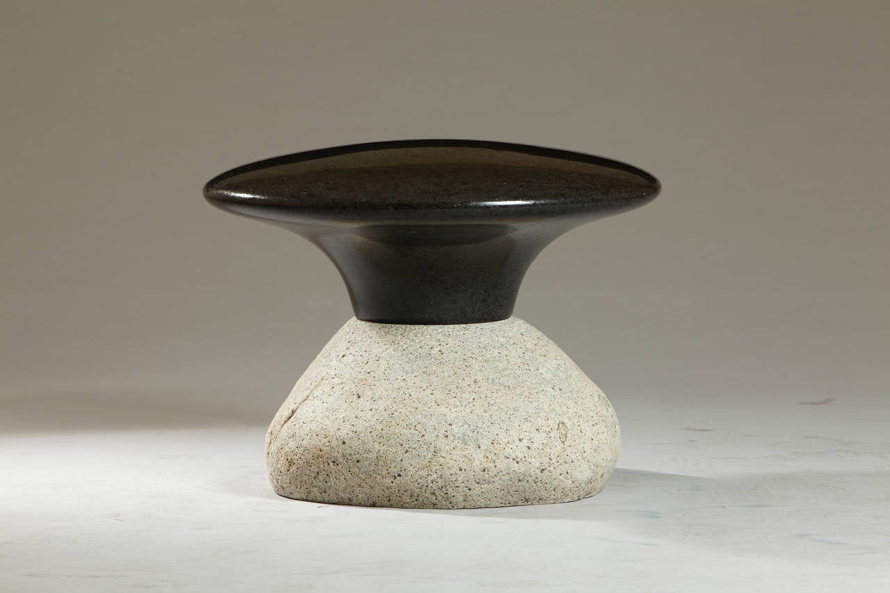 Black Granite and Natural Stone Stools by Choi Byung Hoon, 2008 In Excellent Condition For Sale In West Hollywood, CA