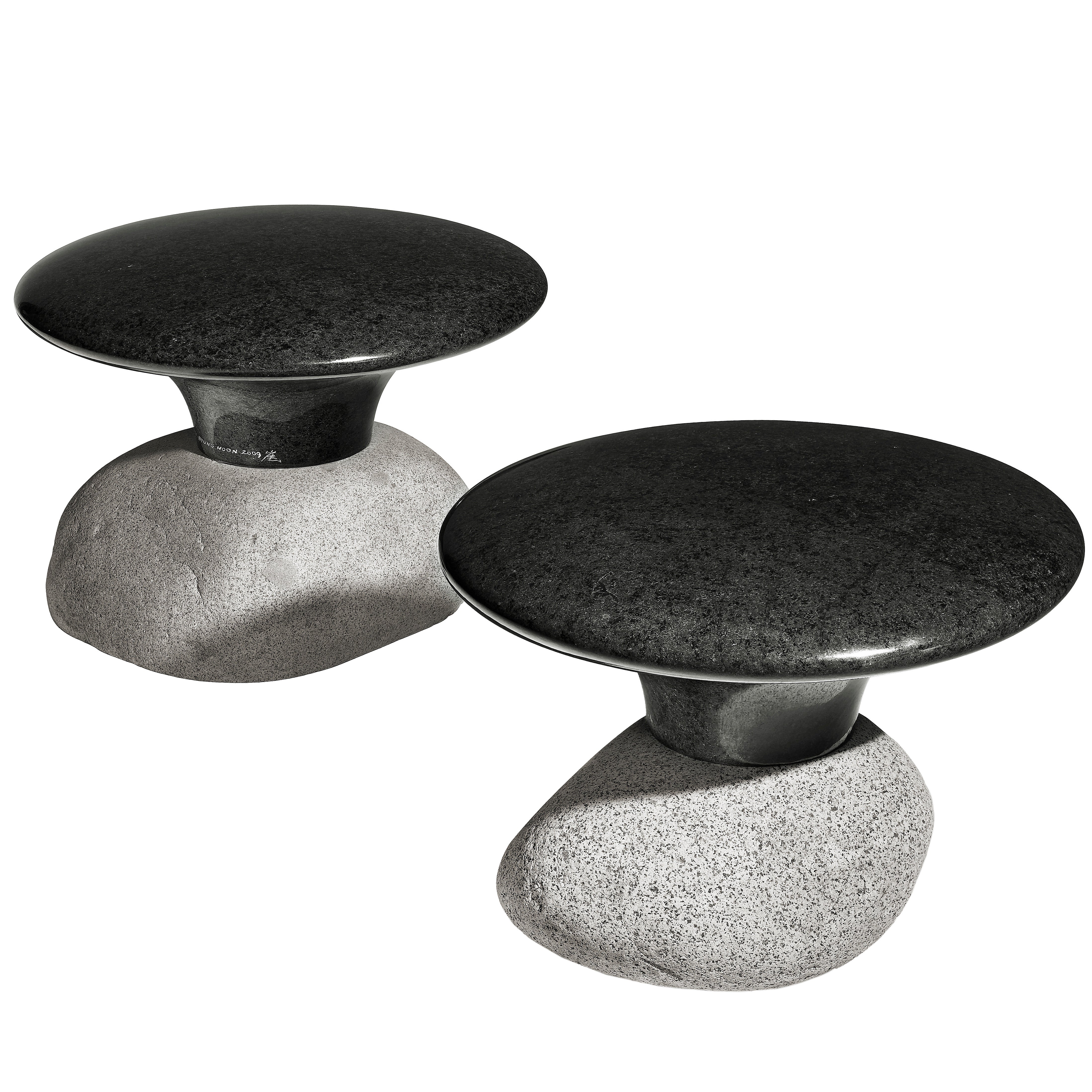 Black Granite and Natural Stone Stools by Choi Byung Hoon, 2008 For Sale