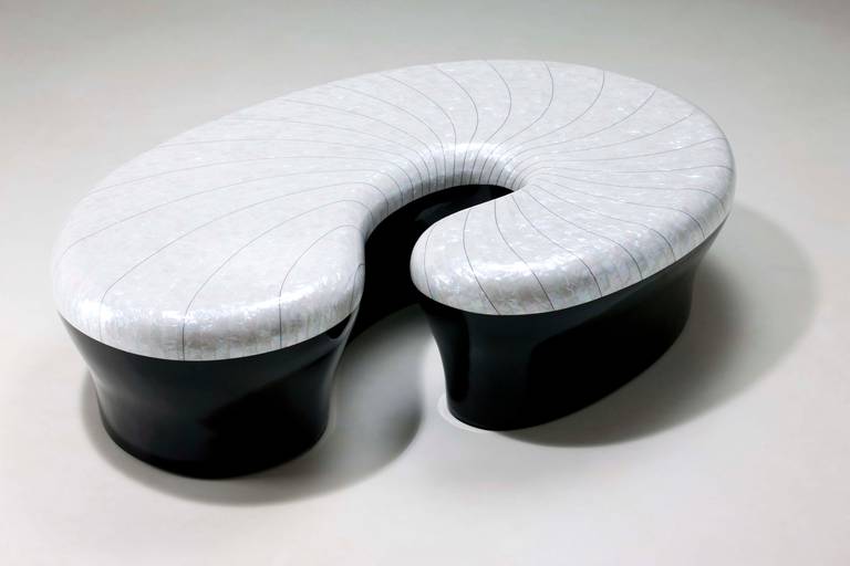 Bench or Table Made of Mother-of-Pearl Inlaid on Wood by Kang Myung Sun, 2013