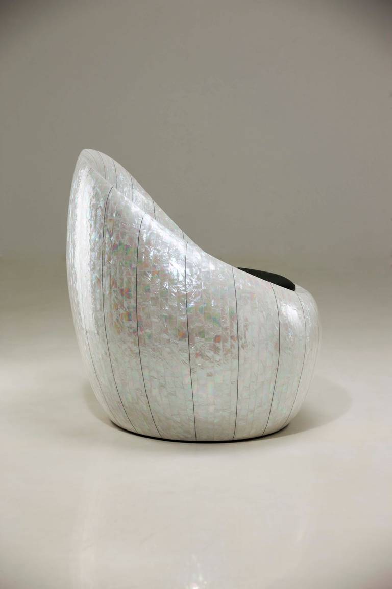 Chair made of Mother of Pearl inlaid on wood by Kang Myung Sun In Excellent Condition For Sale In West Hollywood, CA