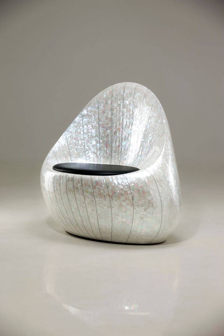 Contemporary Chair made of Mother of Pearl inlaid on wood by Kang Myung Sun For Sale
