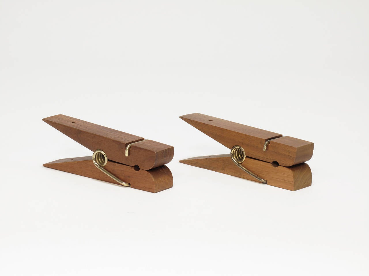 Pair of Solid Wood and Brass Oversized Clothespins For Sale 4