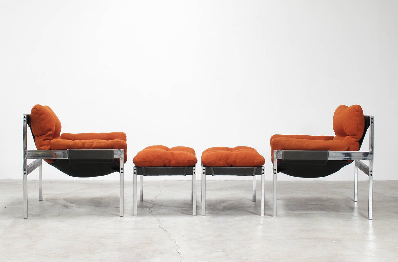 Pair of Sling Lounge Chairs and Ottomans by Byron Betker 2