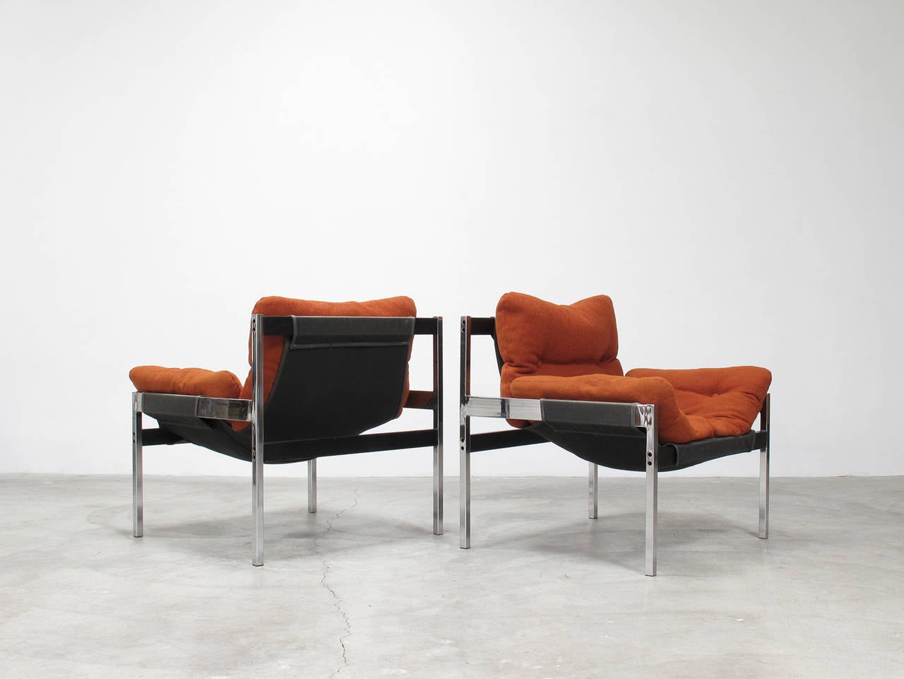 Late 20th Century Pair of Sling Lounge Chairs and Ottomans by Byron Betker