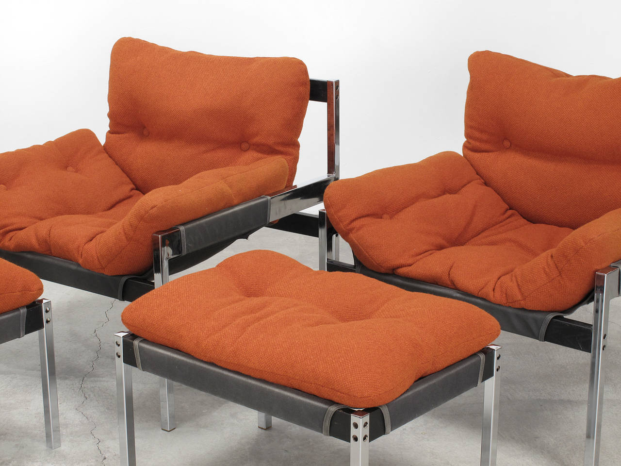 Pair of Sling Lounge Chairs and Ottomans by Byron Betker 1