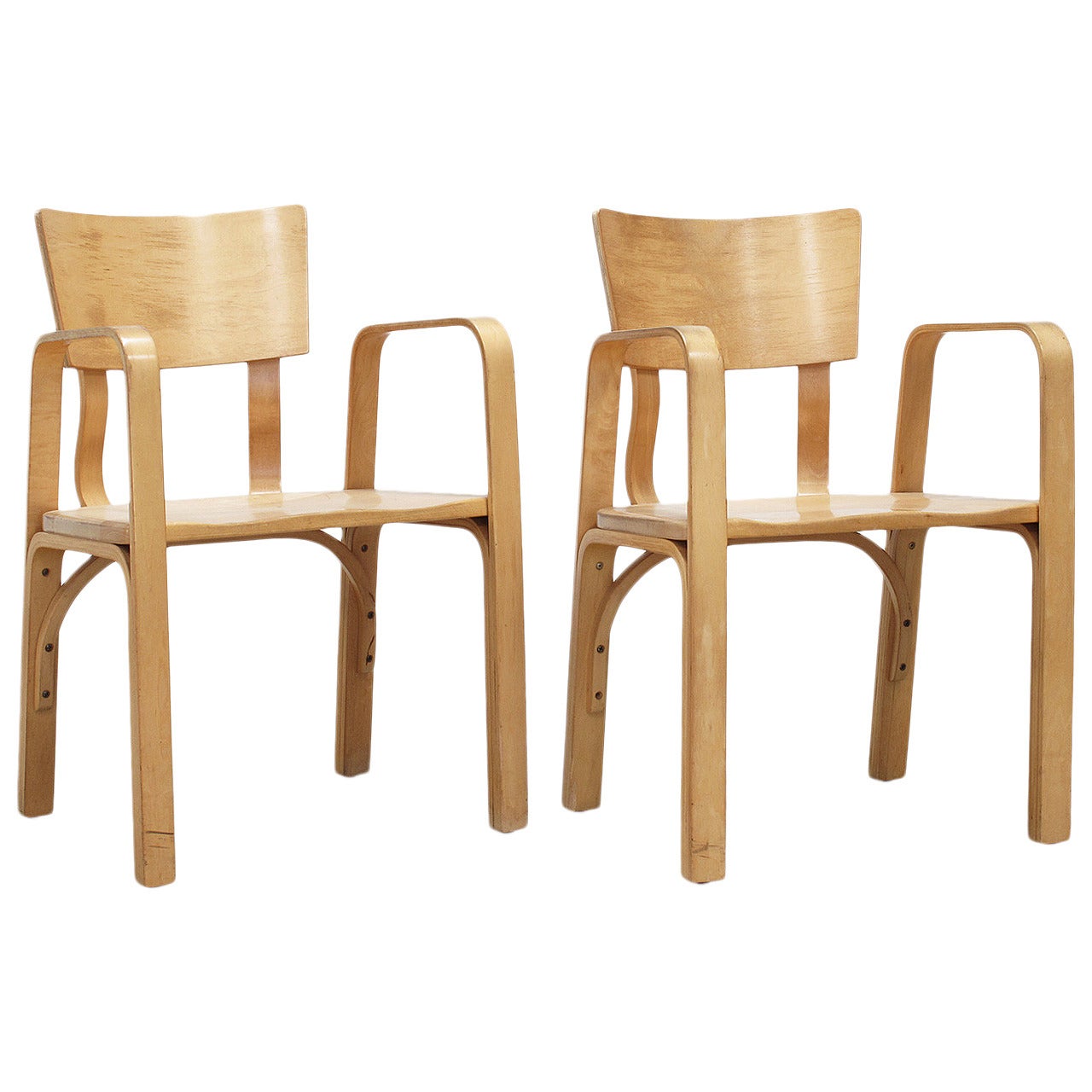 Pair of Vintage Thonet Molded Plywood Arm Chairs, 1950s