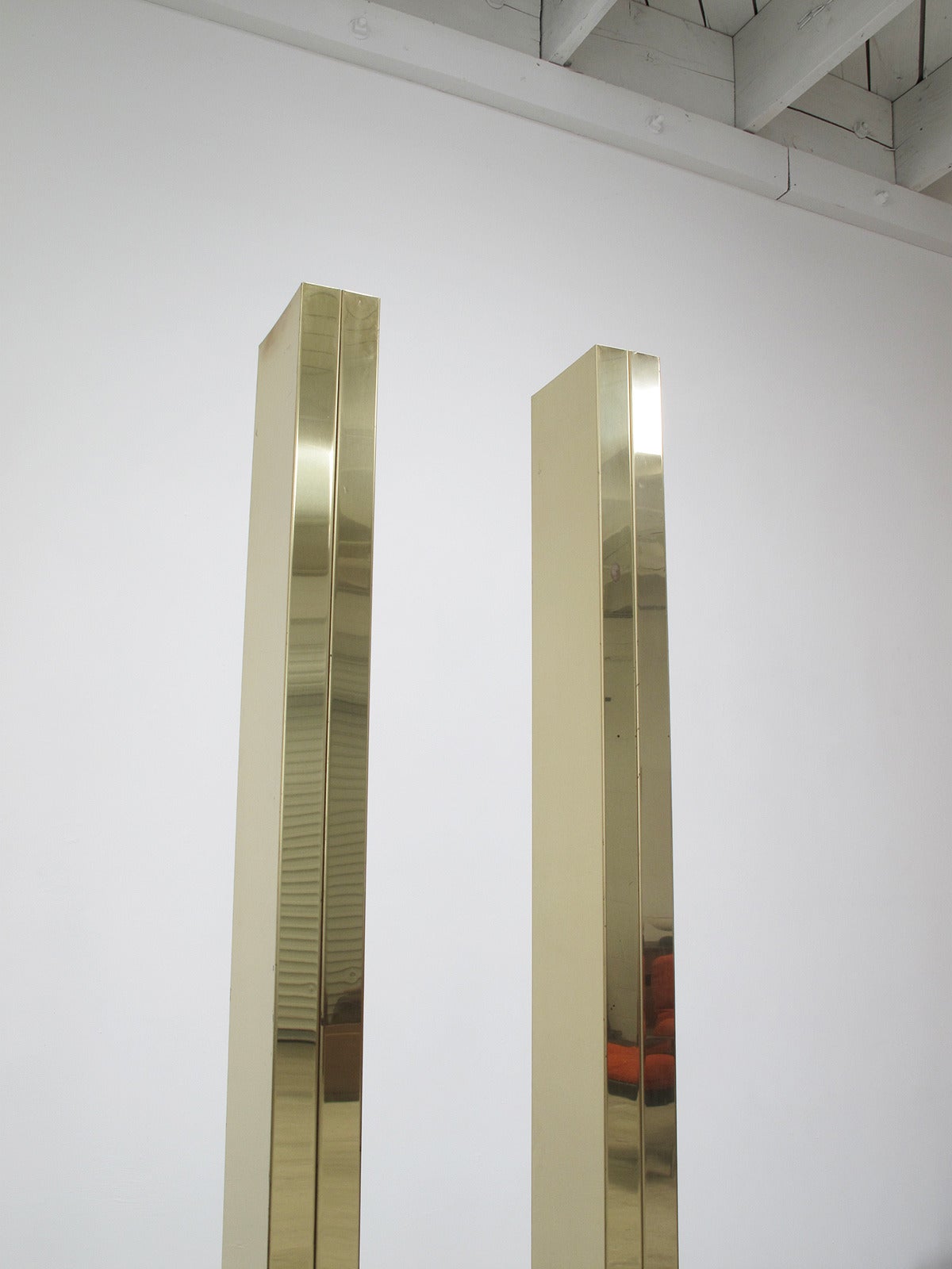 Art Deco Tall Elegant Modern Brass 'Torchiere' Floor Lamps by Casella Lighting, 1970s For Sale