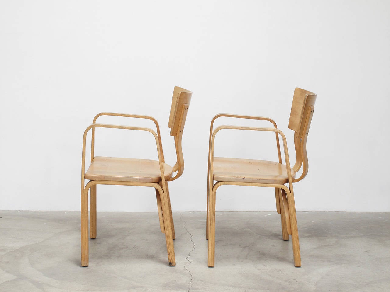 Mid-Century Modern Pair of Vintage Thonet Molded Plywood Arm Chairs, 1950s