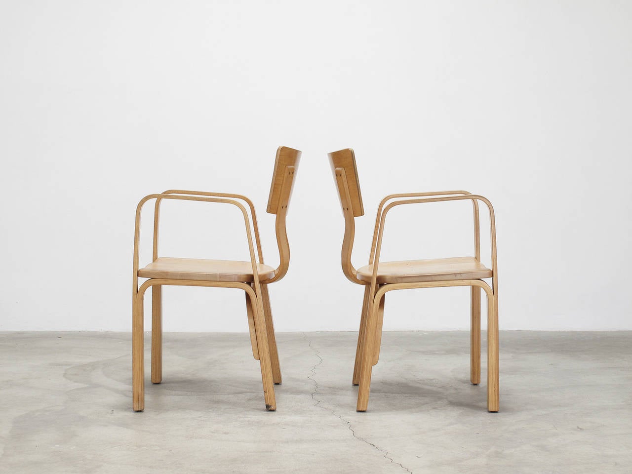 American Pair of Vintage Thonet Molded Plywood Arm Chairs, 1950s