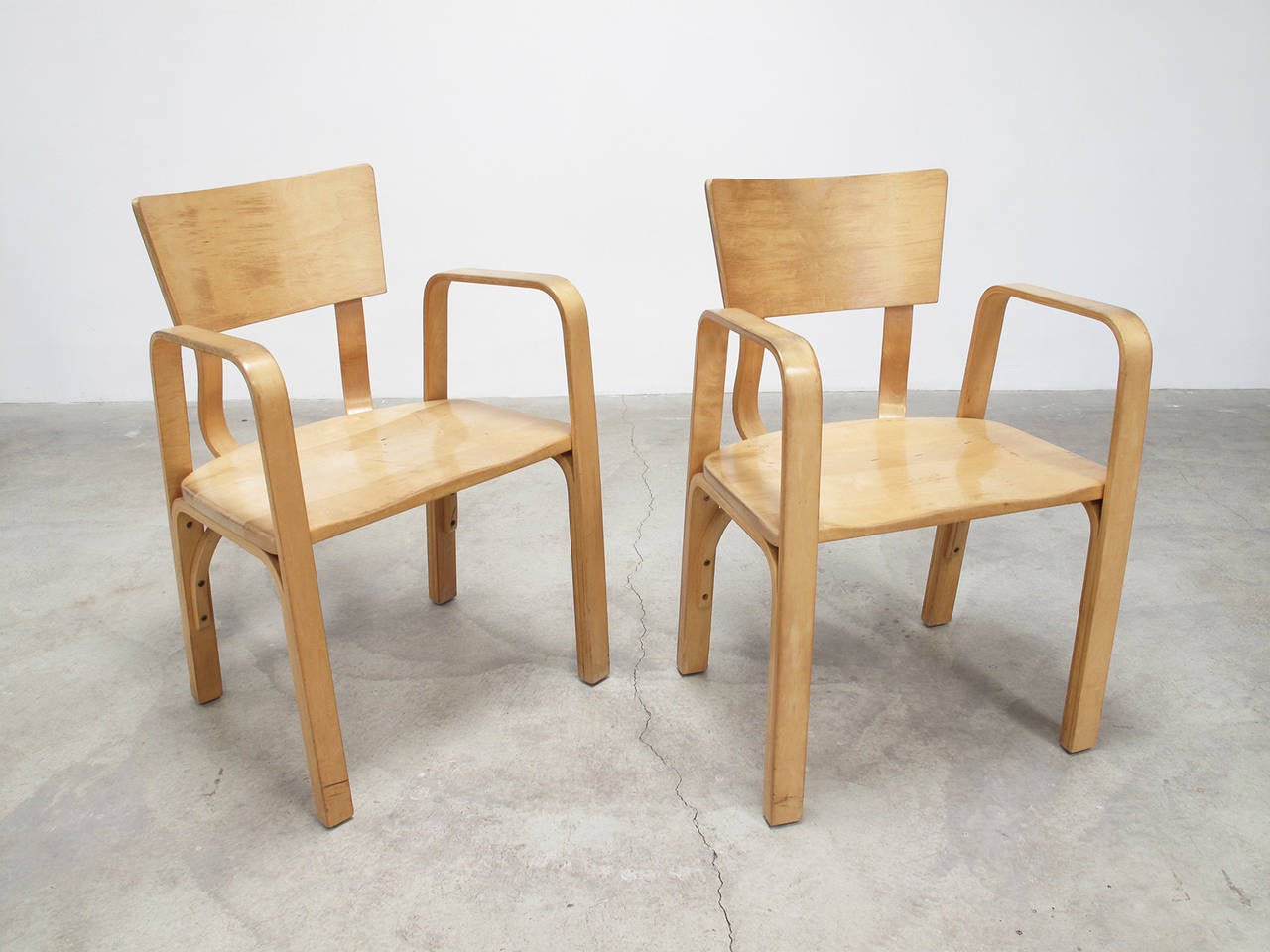 20th Century Pair of Vintage Thonet Molded Plywood Arm Chairs, 1950s