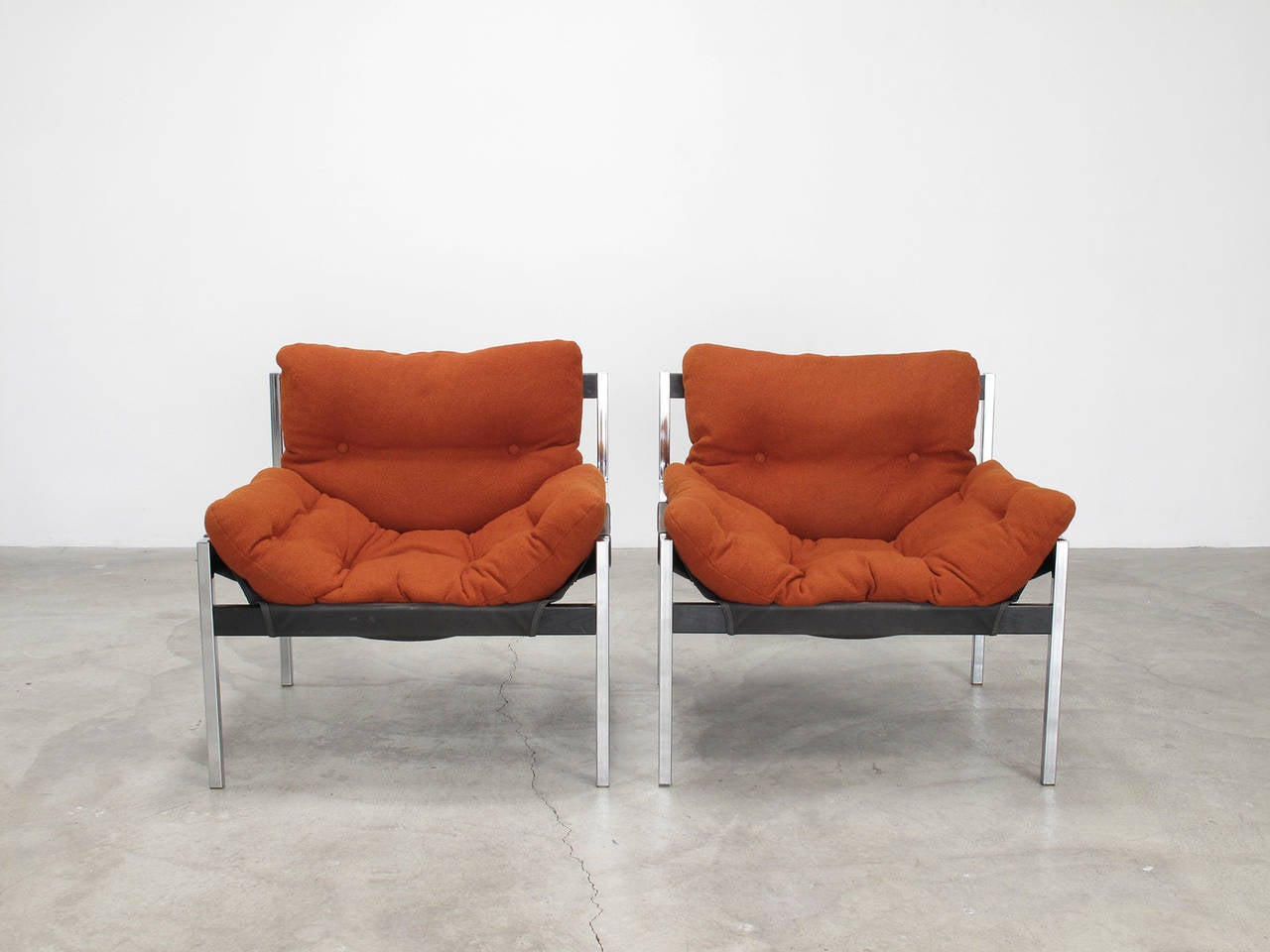 American Pair of Sling Lounge Chairs and Ottomans by Byron Betker