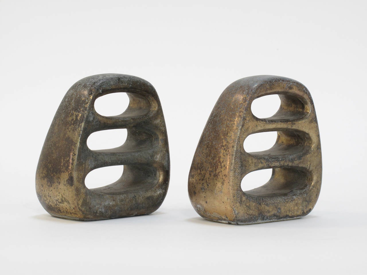 Mid-20th Century Pair of Patinated Brass Bookends by Ben Seibel