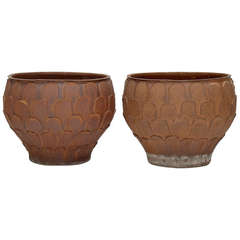 Vintage Pair of Stoneware Architectural Pottery Pro/Artisan Planters by David Cressey