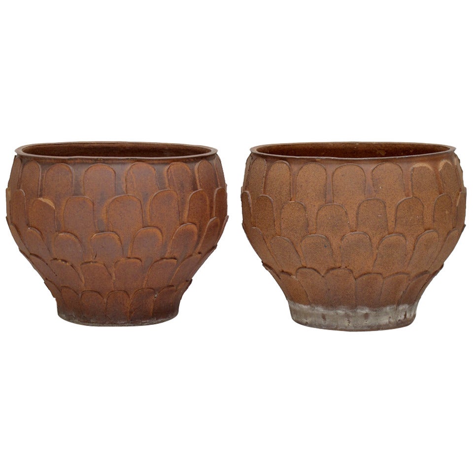 Pair of Stoneware Architectural Pottery Pro/Artisan Planters by David Cressey