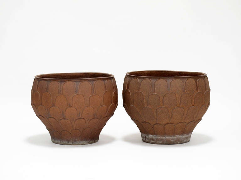 American Pair of Stoneware Architectural Pottery Pro/Artisan Planters by David Cressey