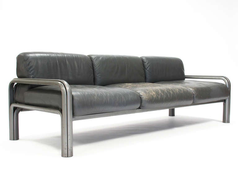 Leather Sofa by Gae Aulenti In Fair Condition For Sale In Los Angeles, CA