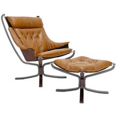 Vatne Møbler Leather Falcon Lounge Chair & Ottoman by Sigurd Resell