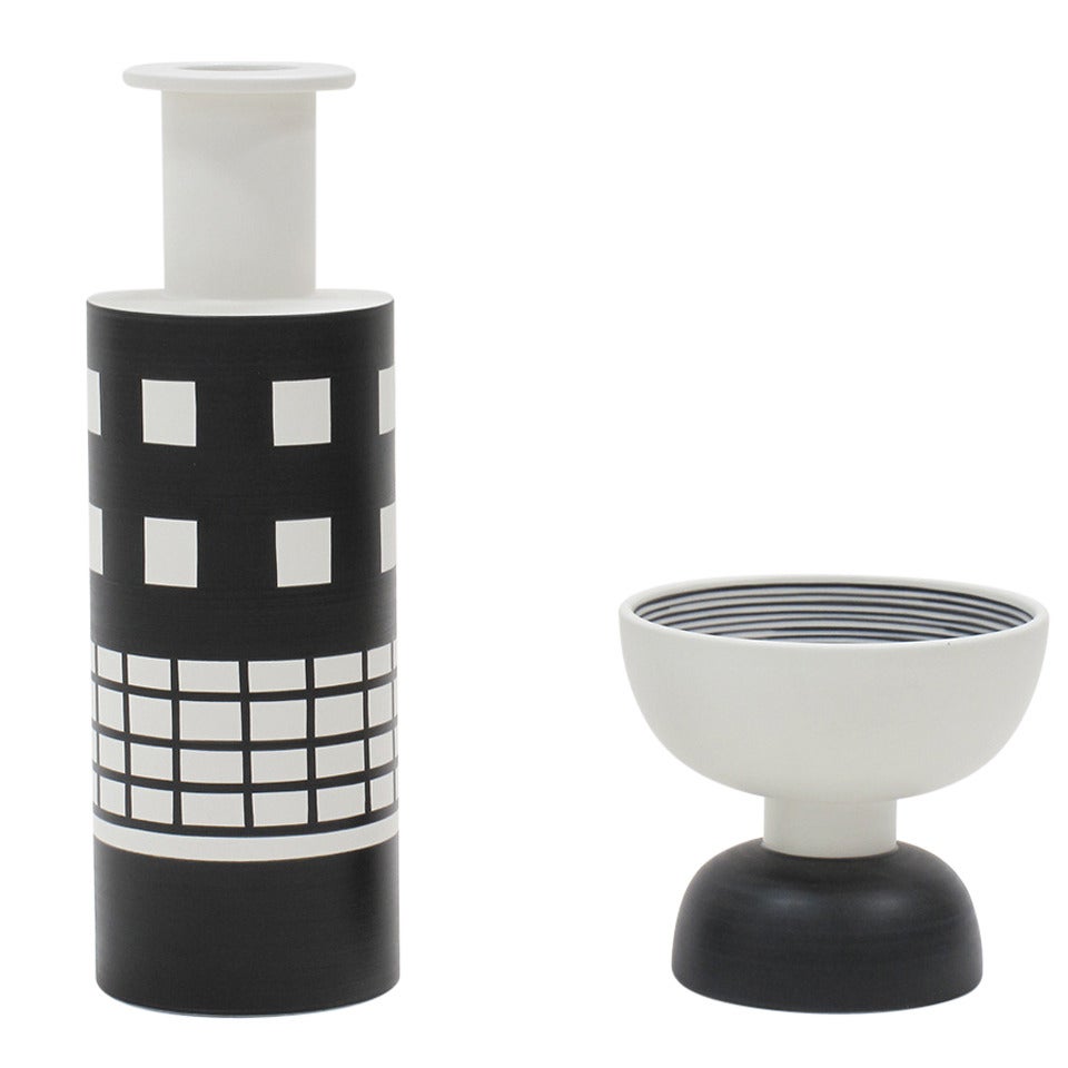 Ettore Sottsass Ceramic Vase and Footed Bowl, circa 2000