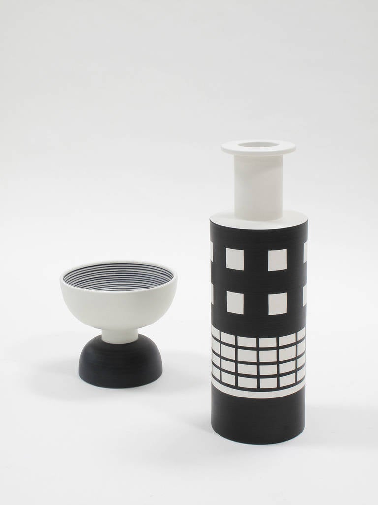 Glazed Ettore Sottsass Ceramic Vase and Footed Bowl, circa 2000