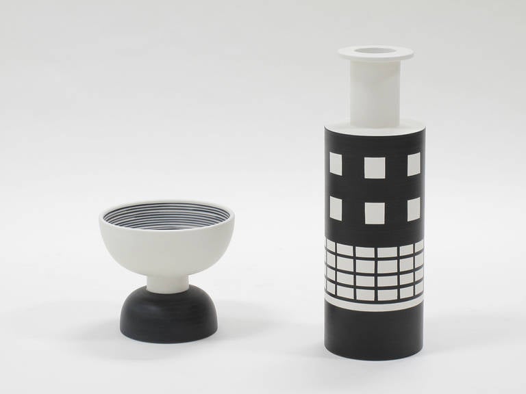 Italian Ettore Sottsass Ceramic Vase and Footed Bowl, circa 2000