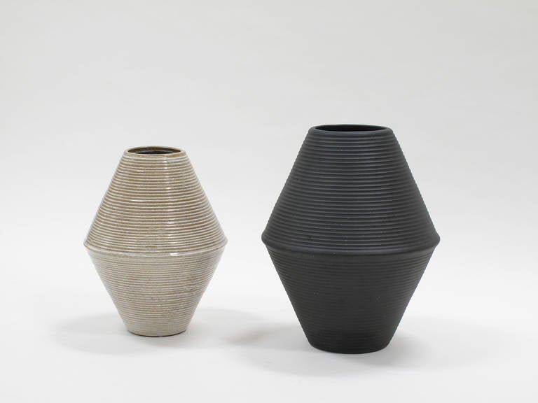 Glazed ceramic vessels with ribbed surfaces, composed of concentric rings, from the 