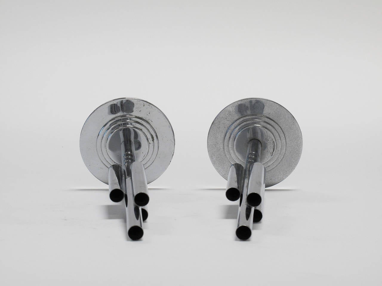 Mid-20th Century Pair of Chrome-Plated Bud Vases by Chase For Sale