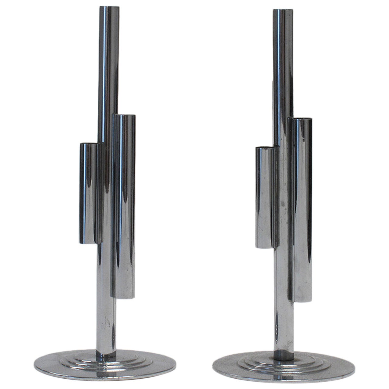 Pair of Chrome-Plated Bud Vases by Chase For Sale