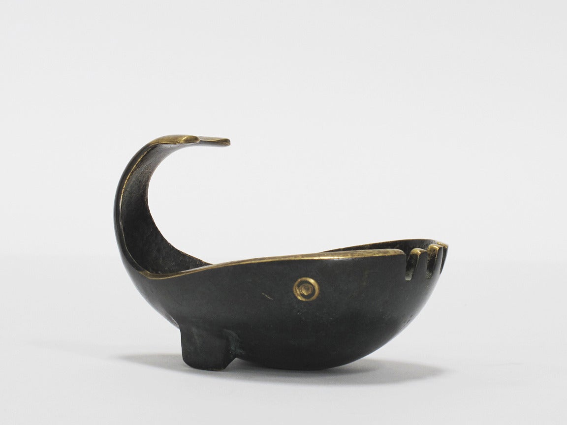 Object in solid bronze and formed in the shape of a whale designed by Maurice Ascalon and made by Pal-Bell, Tel Aviv, Israel, 1939-1956.
