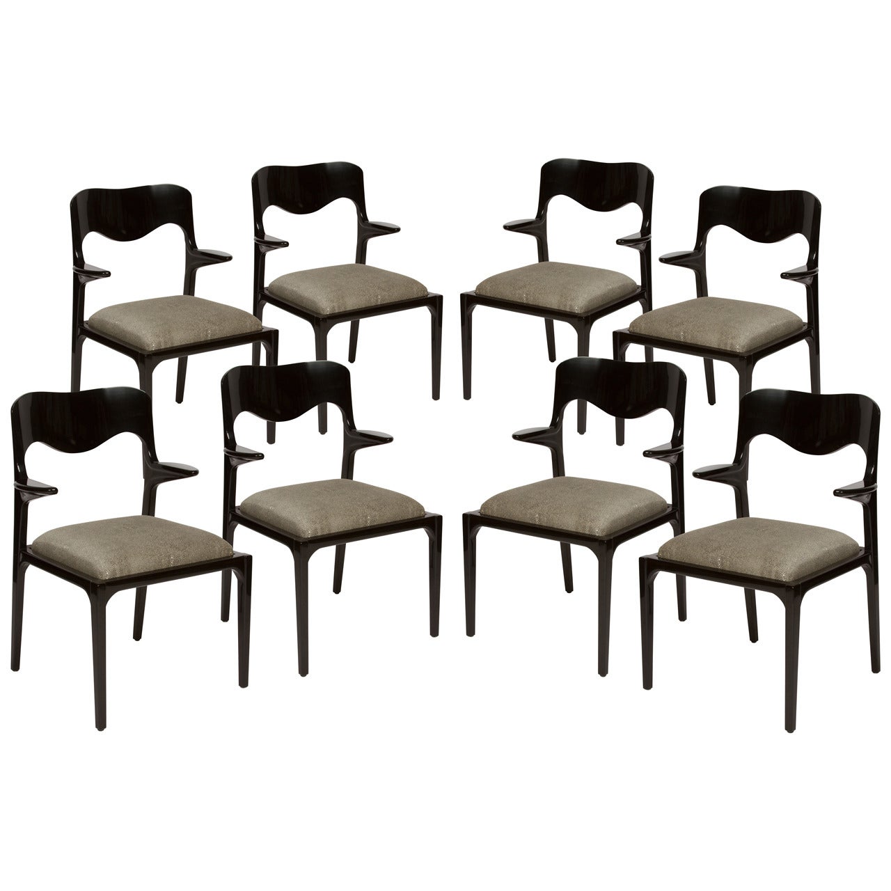 Set of Eight Black Lacquer Dining Chairs in the Style of Samuel Marx