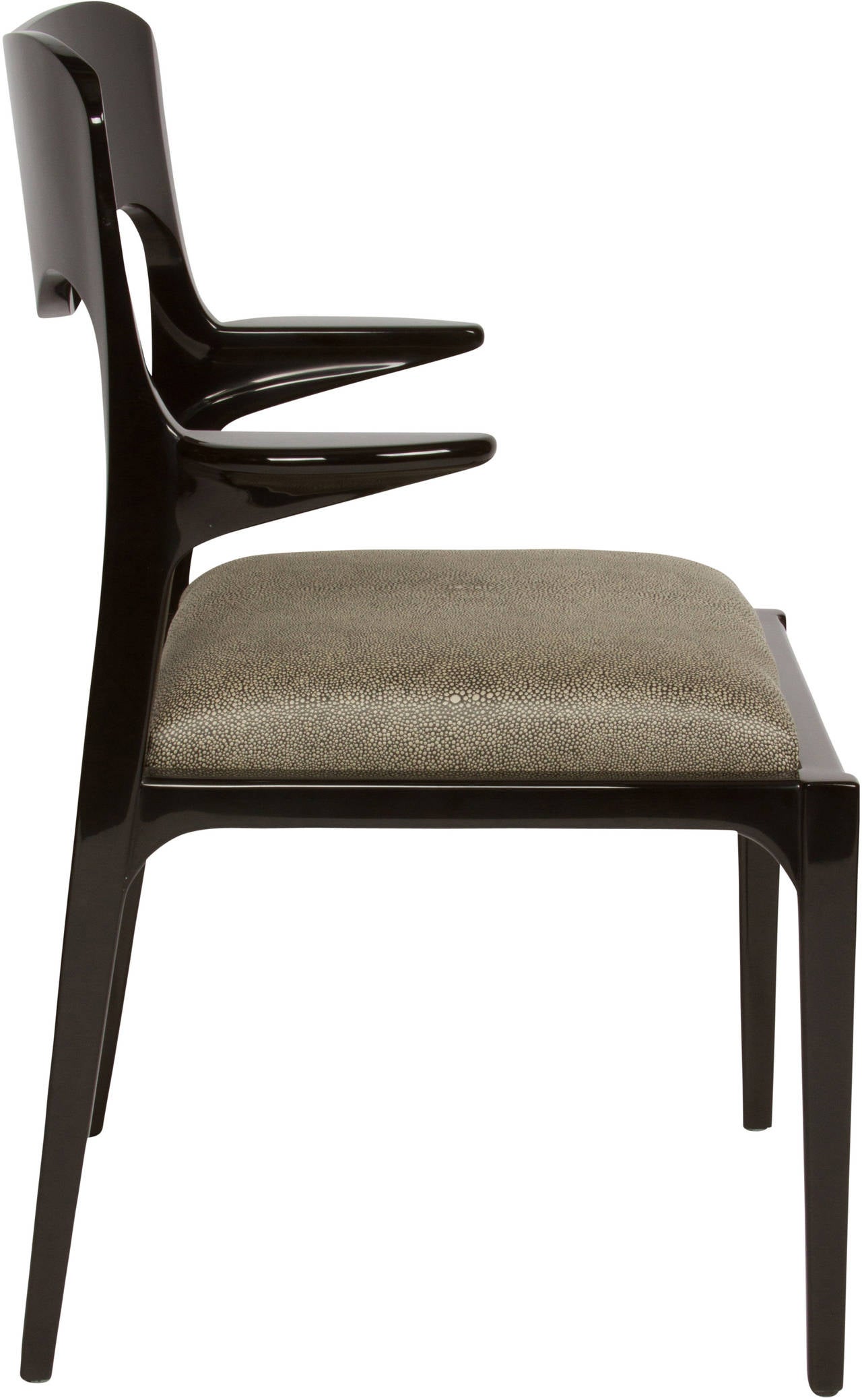 Mid-Century Modern Set of Eight Black Lacquer Dining Chairs in the Style of Samuel Marx
