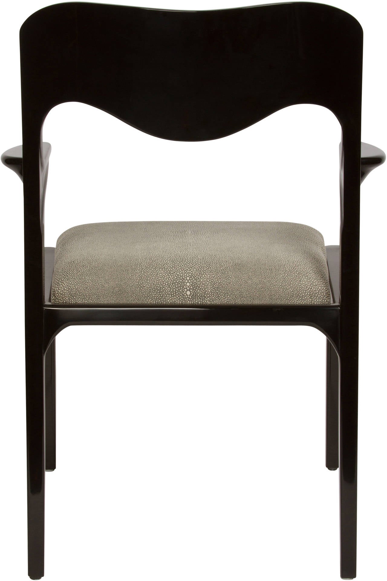 American Set of Eight Black Lacquer Dining Chairs in the Style of Samuel Marx