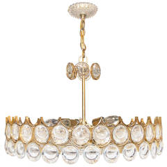 1960s Gold Plated Brass and Crystal Chandelier by Palwa