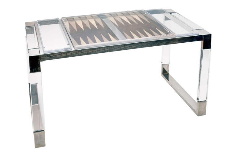 Lucite and Nickel Backgammon Table by Charles Hollis Jones