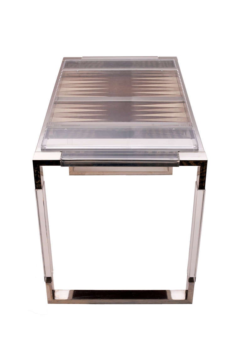 Mid-Century Modern Lucite and Nickel Backgammon Table by Charles Hollis Jones