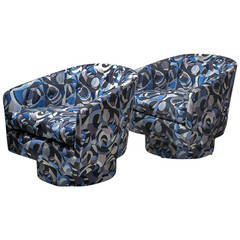 Pair of Milo Baughman Style Swivel Chairs