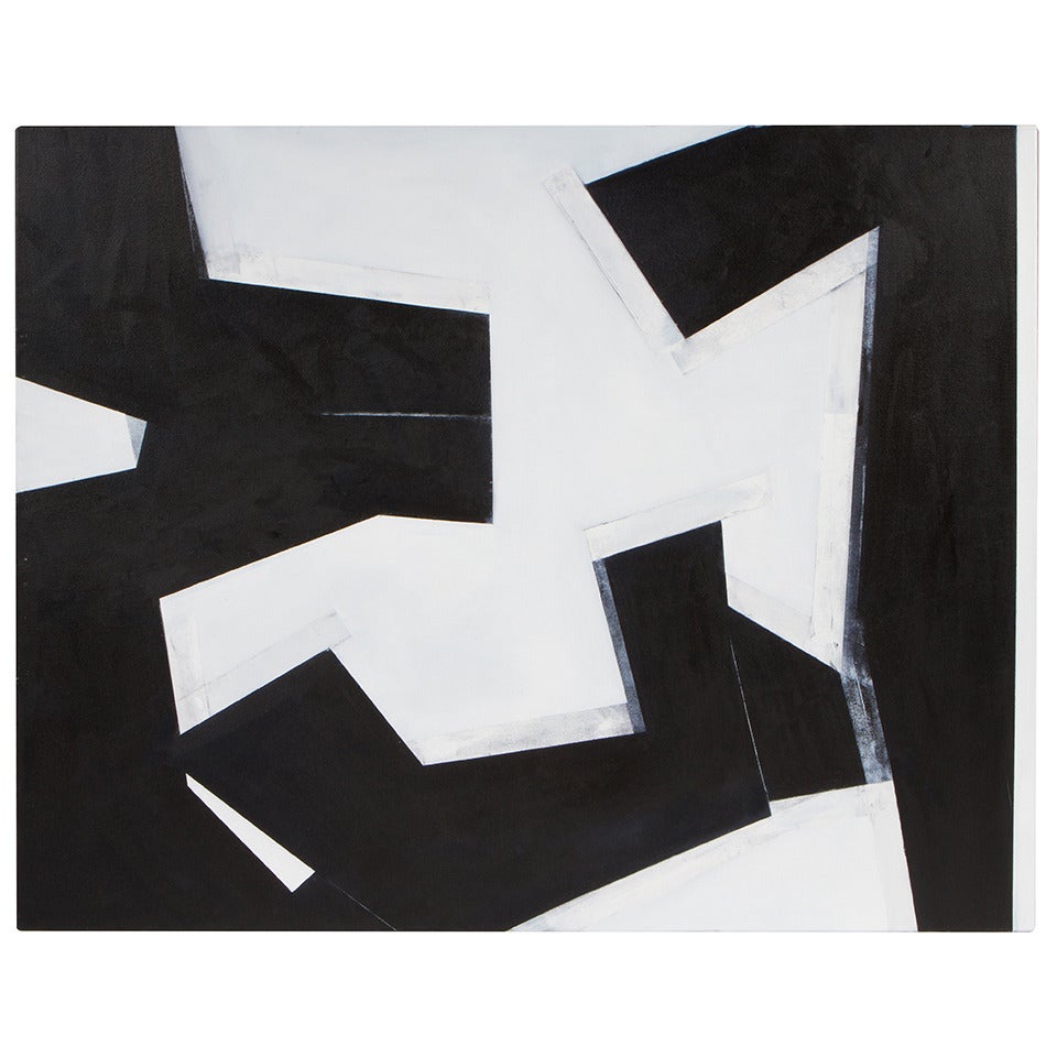 Black and White Abstract Oil on Canvas by R. Ramirez