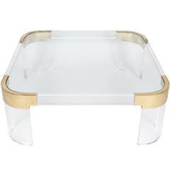 Charles Hollis Jones Lucite and Brass Coffee Table