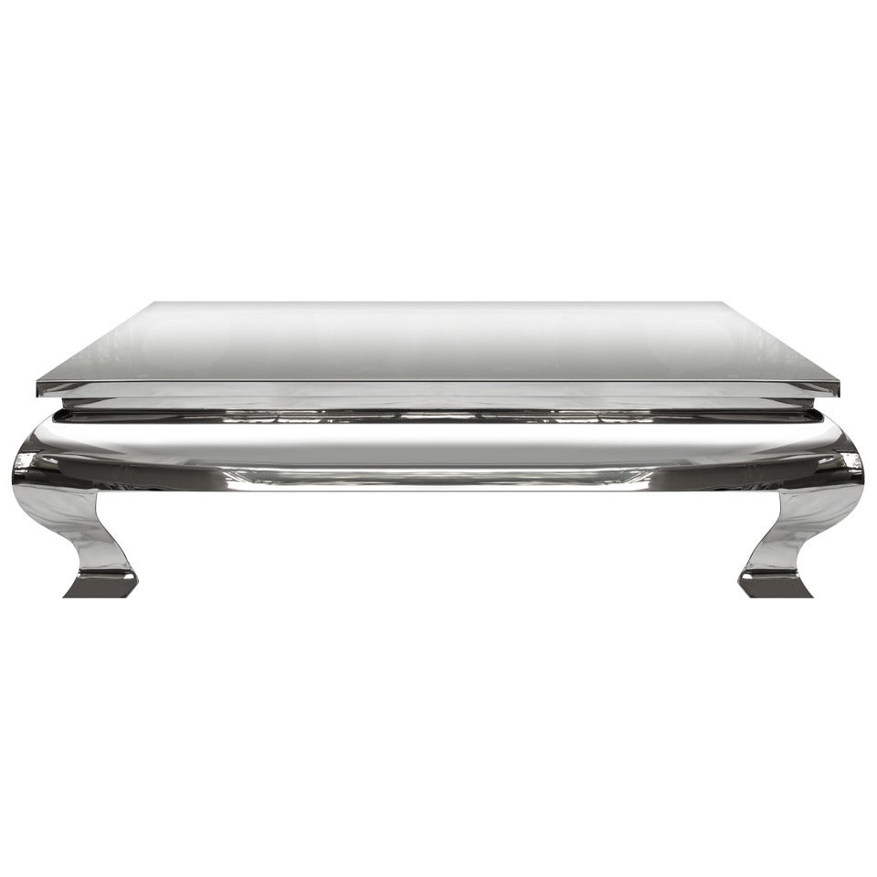1970s Polished Stainless Steel Coffee Table in the Style of James Mont