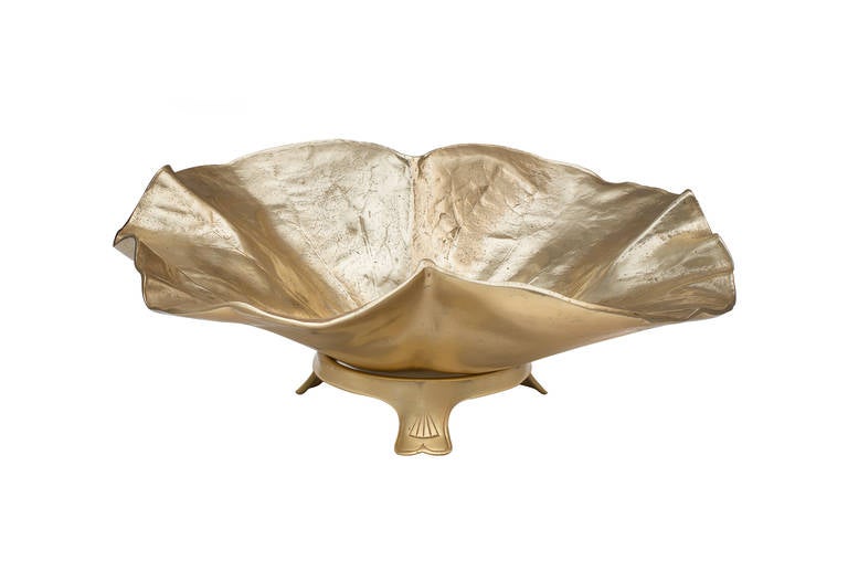 Rare polished brass bowl on stand, stamped verso copy right 1948 Oskar J.W. Hansen, Harvin Co. No. 3514.