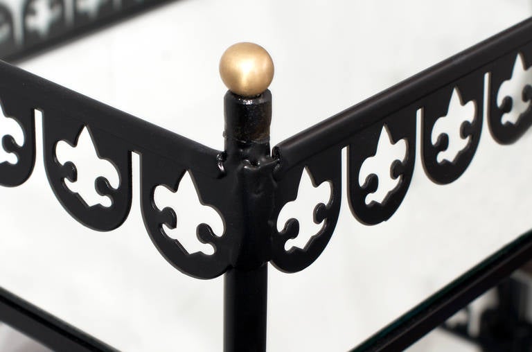 American 1970s Metal Bar Cart with Fleur-de-Lys Design