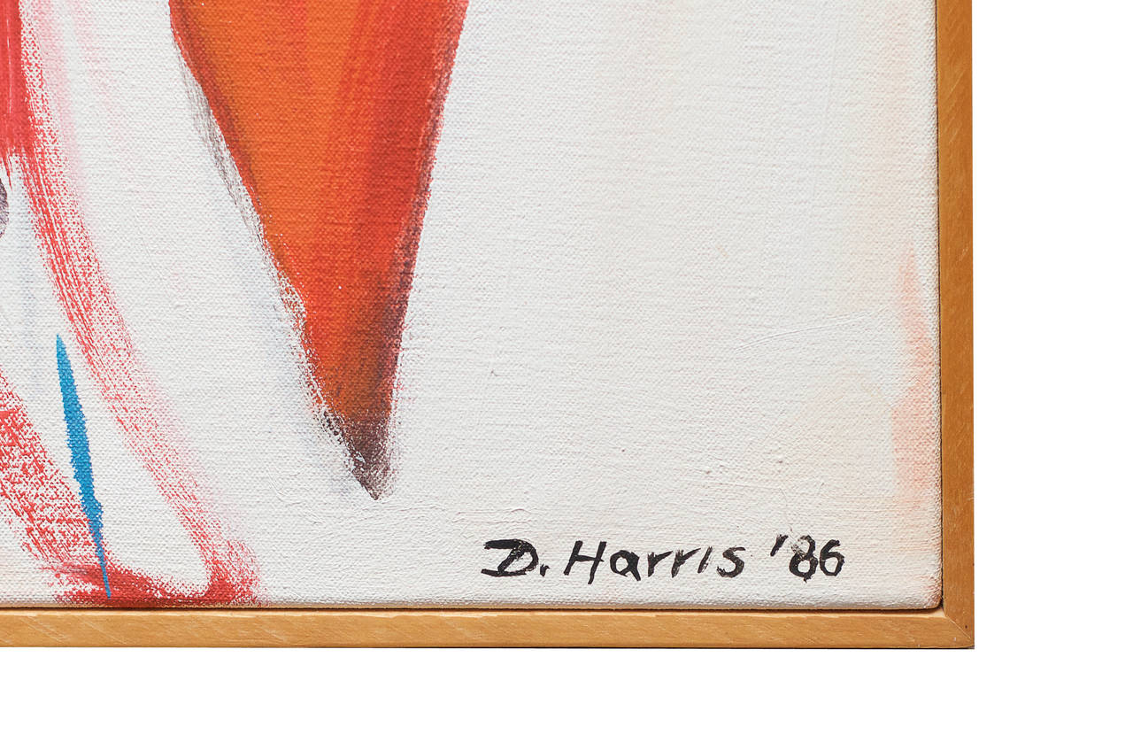 Large and striking abstract oil on canvas painting signed by D. Harris, dated 1986. Very good condition.