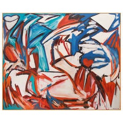 Bold Abstract Oil on Canvas Painting by D. Harris, 1986