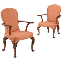 Pair of English George II Style Antique Arm Chairs w/ Eagle Carvings