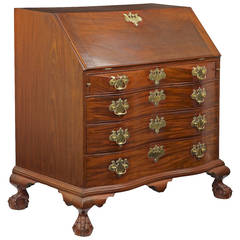 Antique American Chippendale Oxbow Desk on Ball and Claw Feet, Boston c. 1760